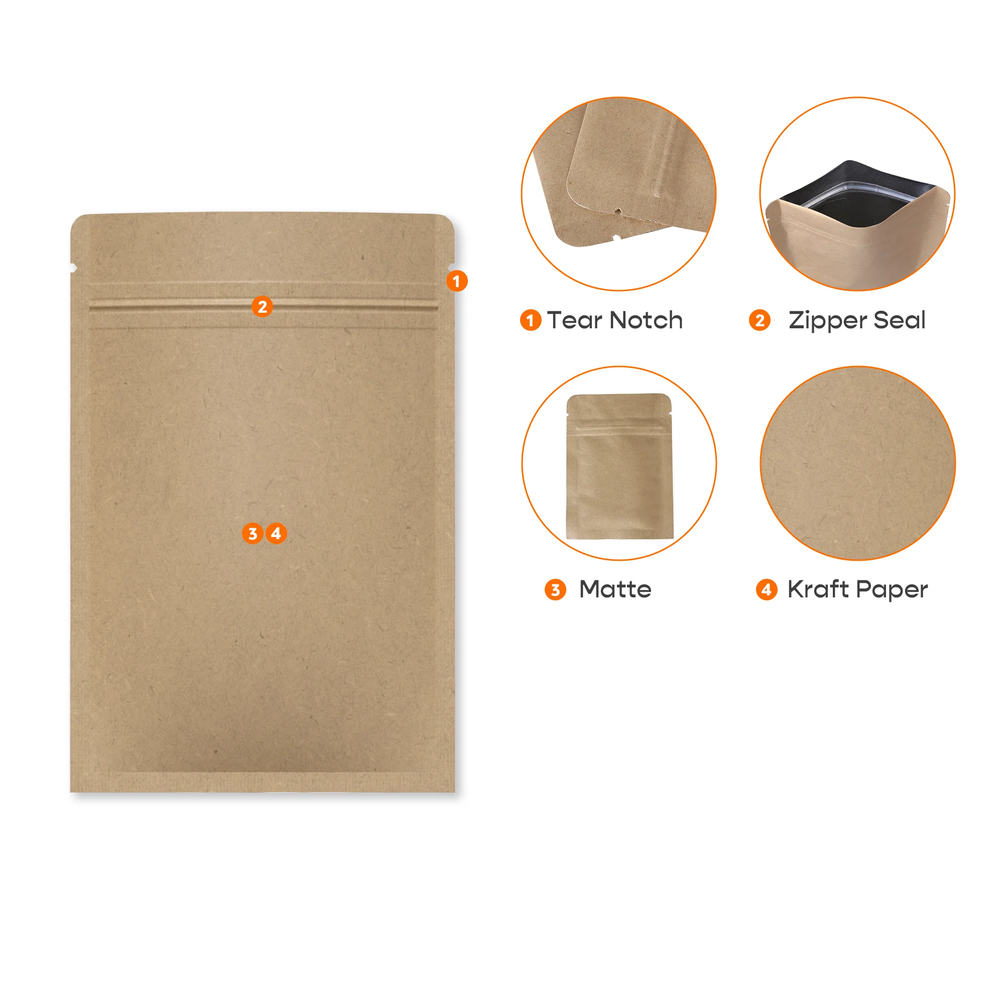 Flat Kraft Paper Pouches with Seal 2